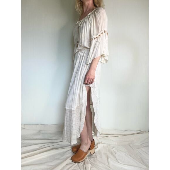 SAYLOR Grecian Goddess Ivory Gauze Off Shoulder Bell Sleeve Maxi Dress US SMALL - Picture 13 of 16